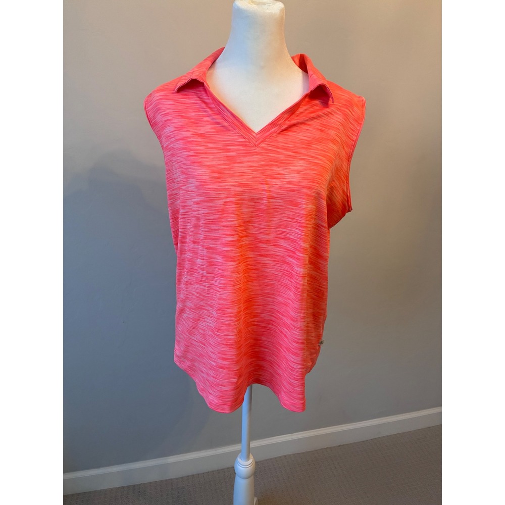 Lady Hagen Womens Sleeveless Golf Polo Shirt Pink Coral Space Dye V-Neck Large